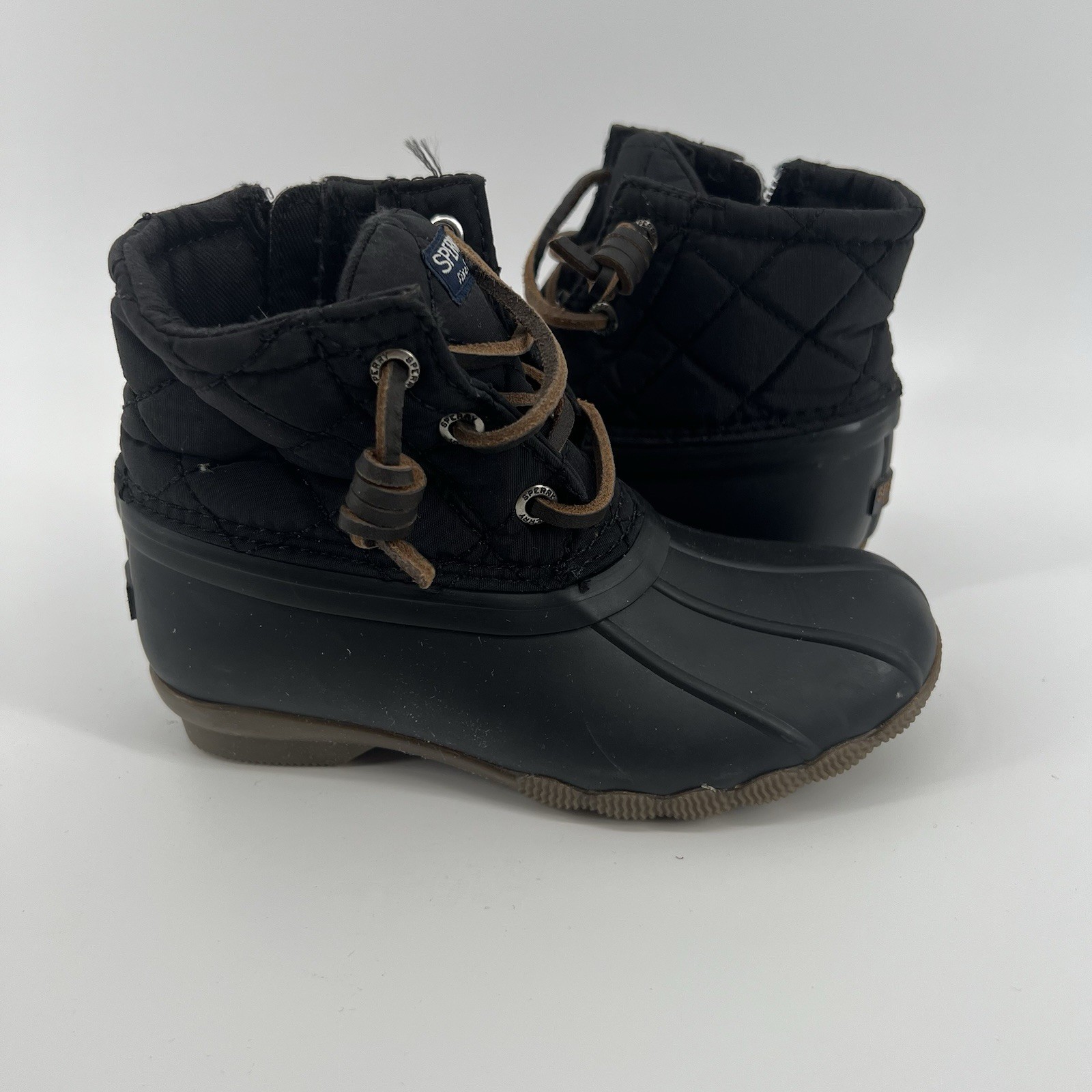 Sperry Girls Boots Black Saltwater Duck Size 10M Rubber Waterproof Shoe Winter