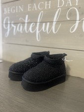 BearPaw Shalini Youth Girls Size 13 Black Sparkle Wool Blend Winter Low Boots