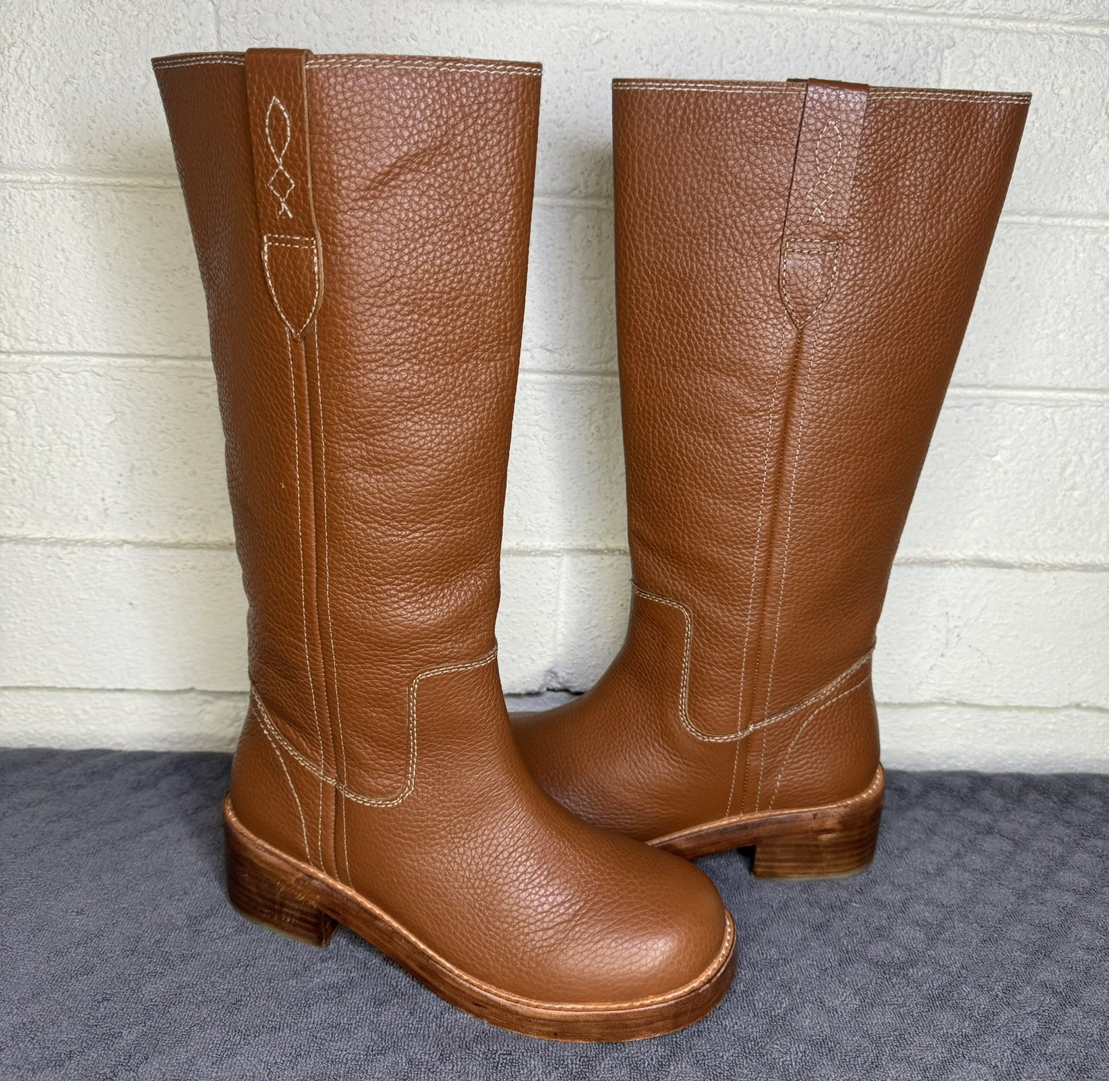 FREE PEOPLE BLAZE WOMEN BOOTS LEATHER STACK HEEL TALL SIZE 6.5