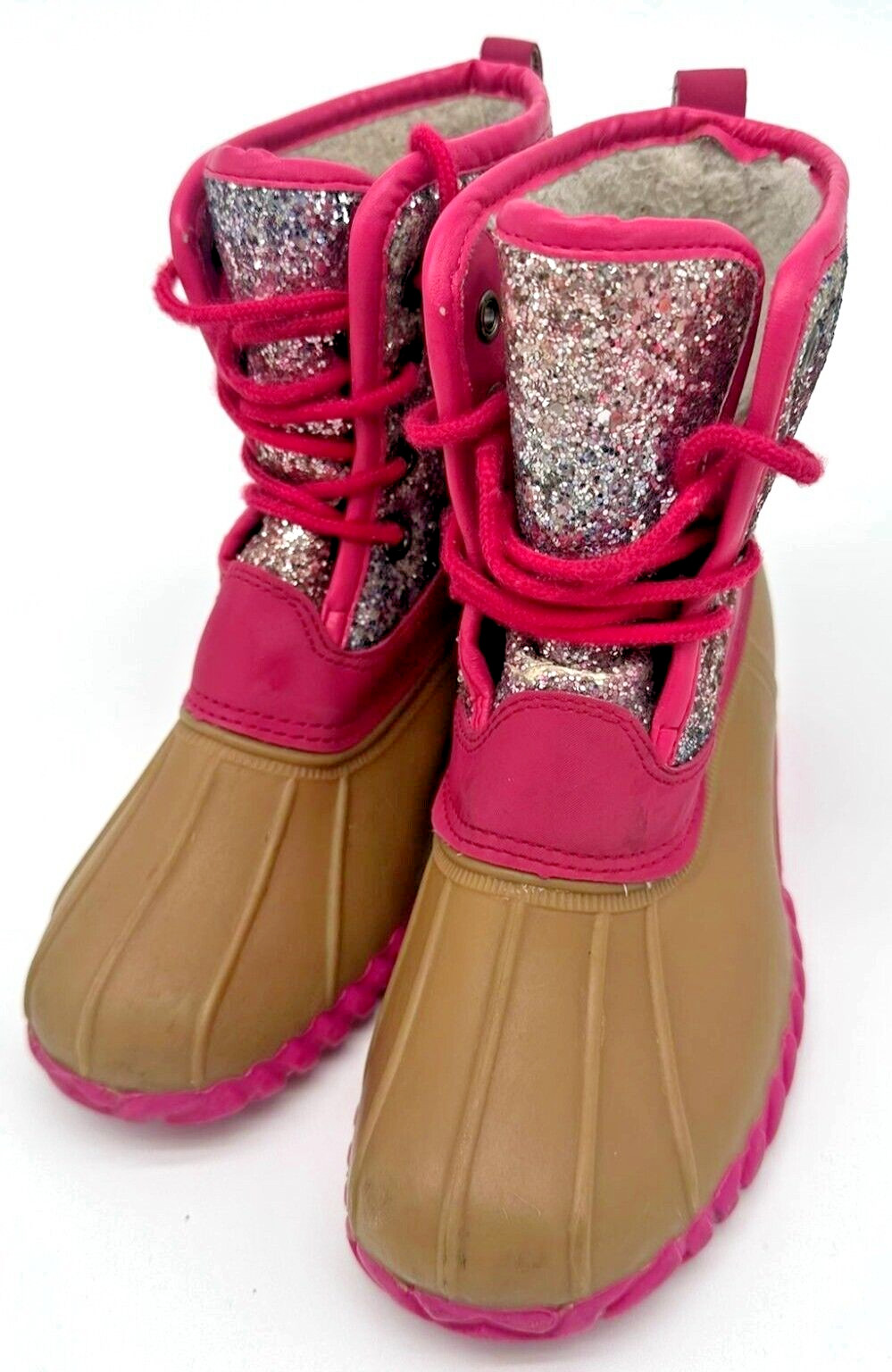 Olivia Miller Girls Size 12 Glitter Duck Boots With Pink & Brown Waterproof Desi