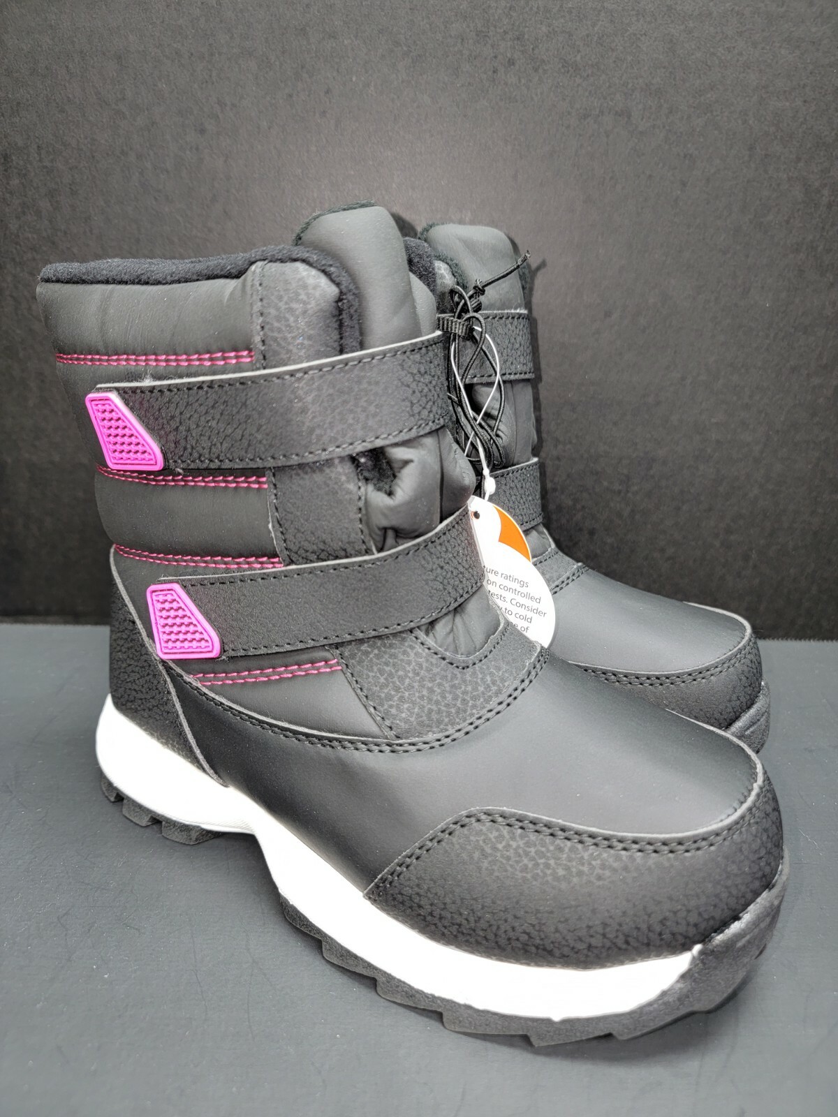 Girls Winter Boots Black & Pink Multi Sizes Temp Rated Skid Resist Easy Fasten