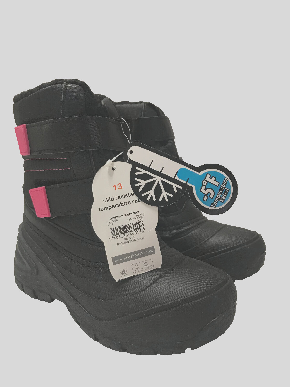 Wonder Nation Youth Girls Winter Boots, Rated at -5 Degrees, Black, Size 13