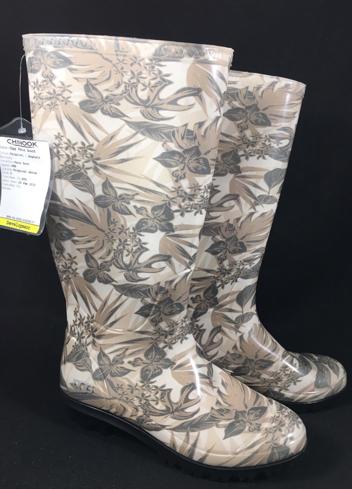 Ugg Women Boots Shaye Island Floral Rain Boot Tropical Asphalt Black Tan Beige