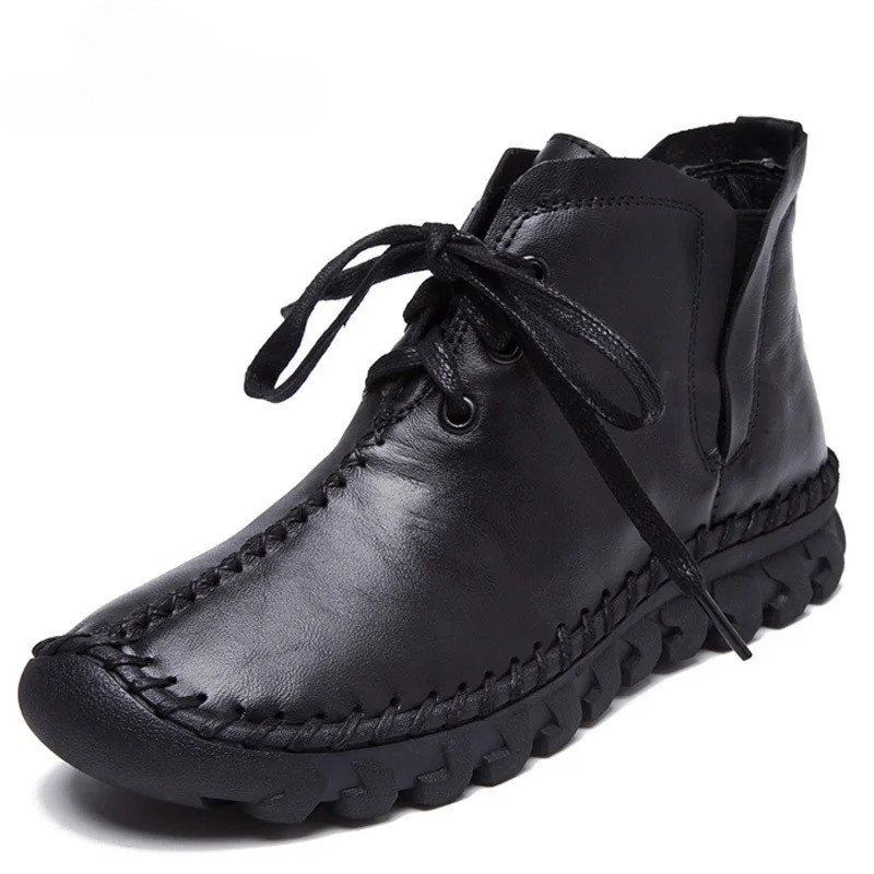 Winter Warm Women Boots Soft Comfortable Ankle Boot Lace Up Flats Booties