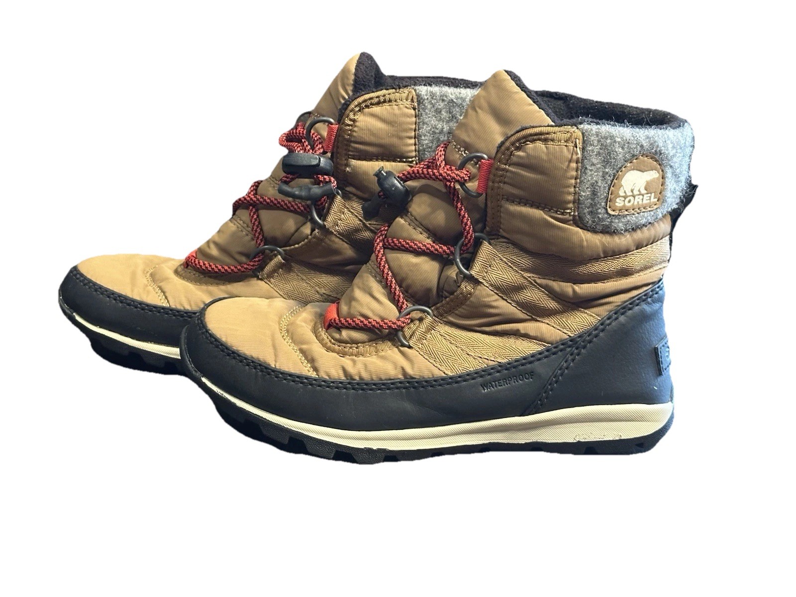 Sorel Whitney Insulated Waterproof Girls Boots US 3 Brown Black Red Snow Boots