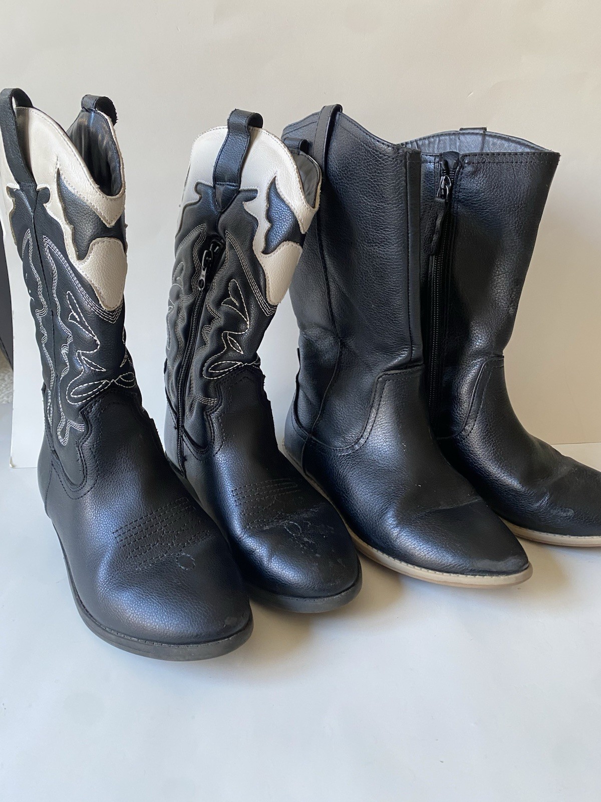 Lot of 2 Cat & Jack Girls Boots – Black Cowboy Mid-Calf Western Style Side Zip