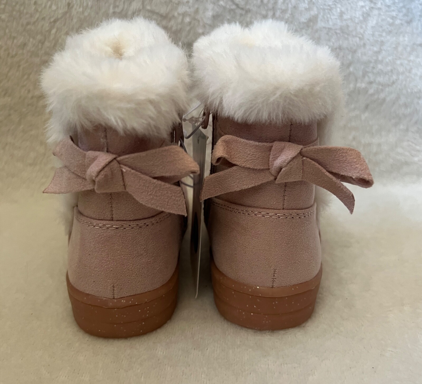Cat & Jack Toddler Girls Winter Boots Sz 7 Omie Shearling Faux Fur Bows Pink
