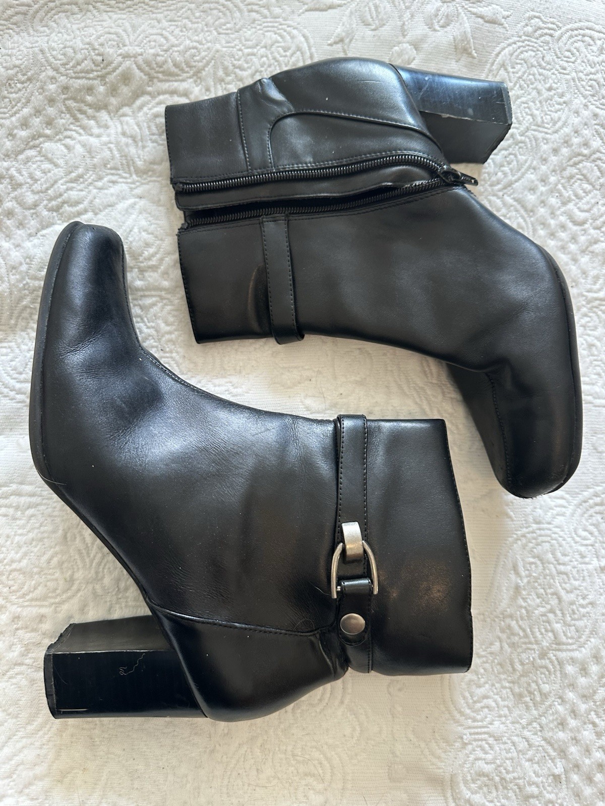 Nine West Women Boots Black Genuine Leather Ncphillipek  Zipper Heel 9Wide