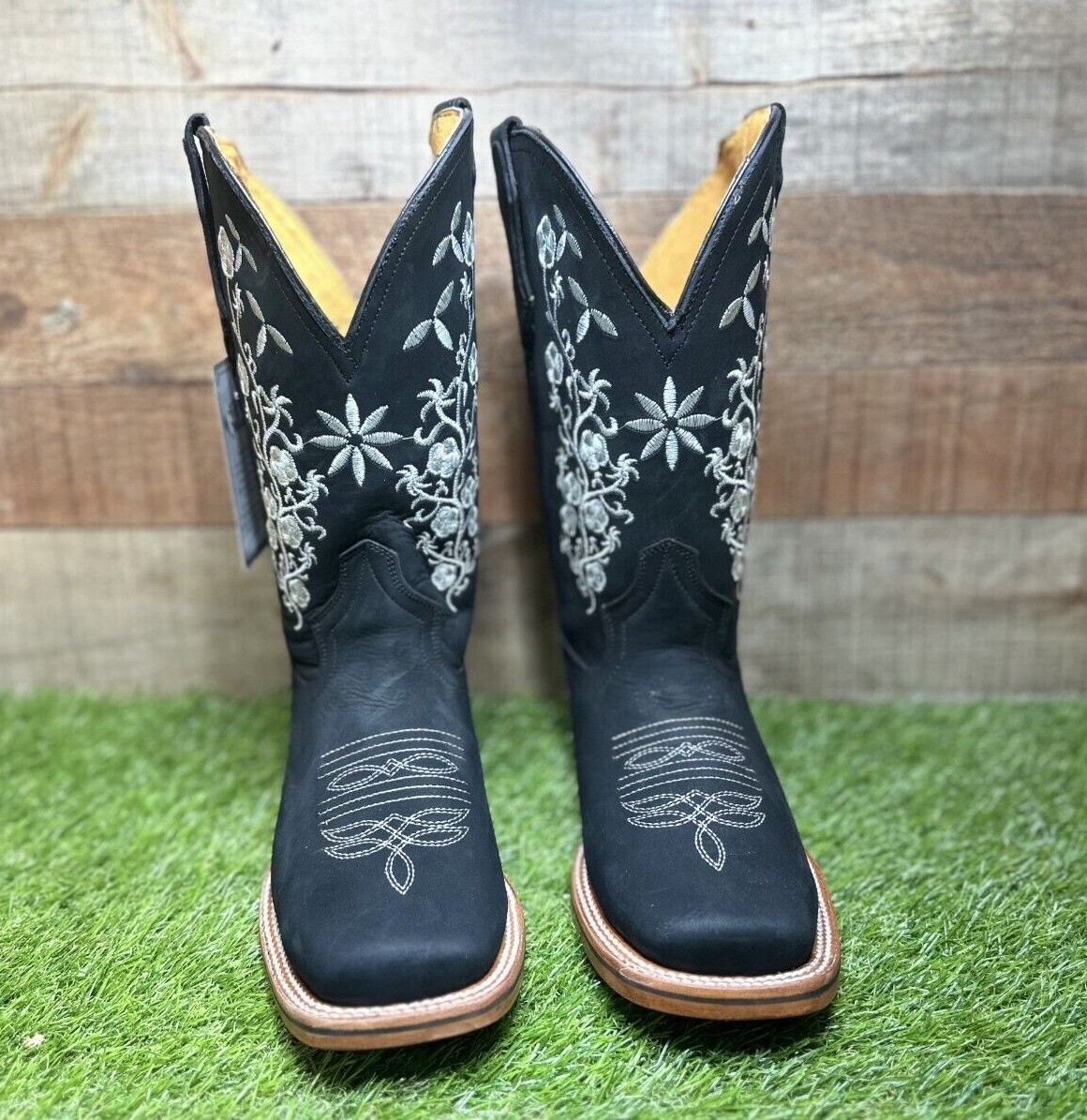 Women’s Square Toe Wide Calf Western Cowgirl Boots Leather Rodeo Made in Mex 713