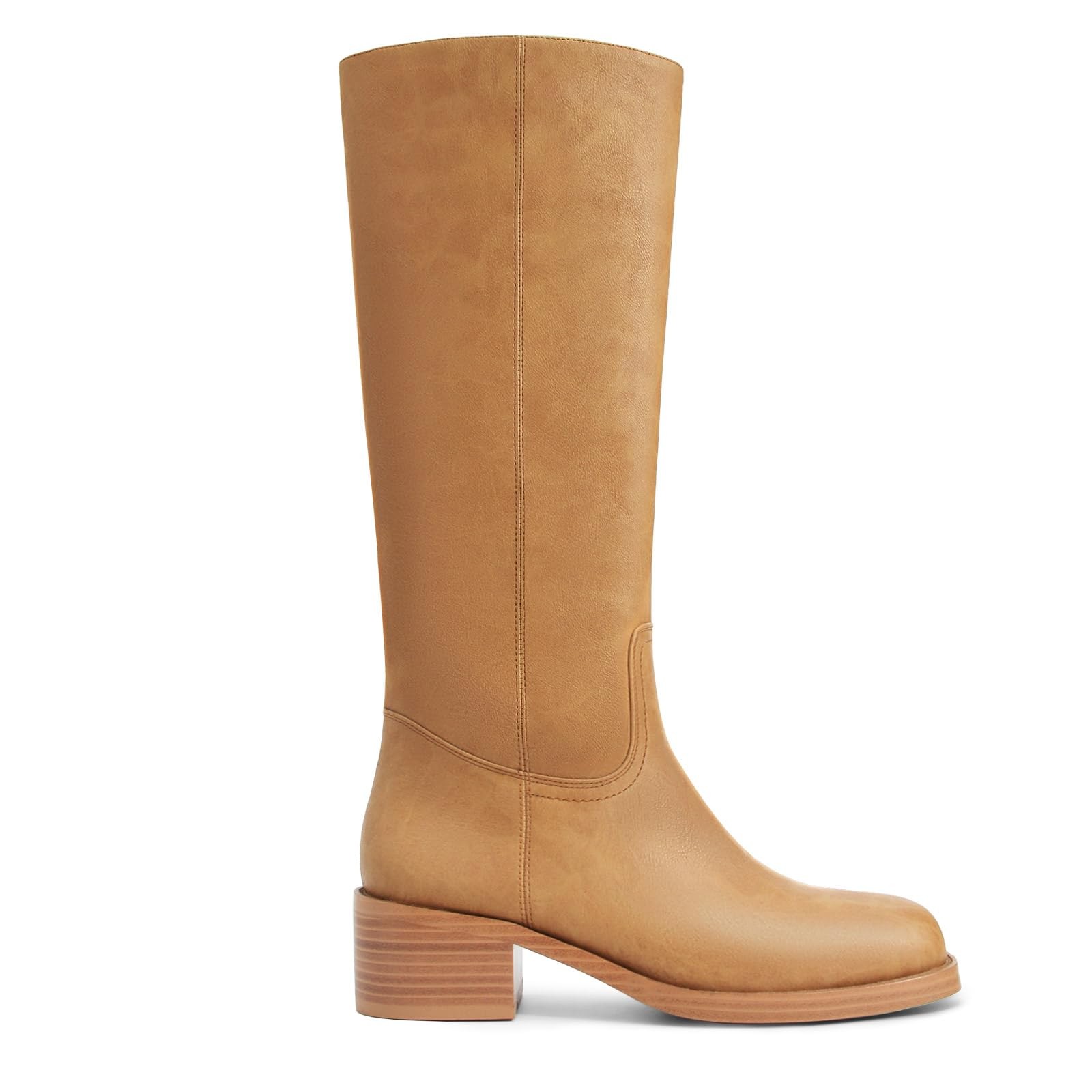 Gothictor Womens Banana Knee High Boots Square Toe Chunky Block Heel Comforta…