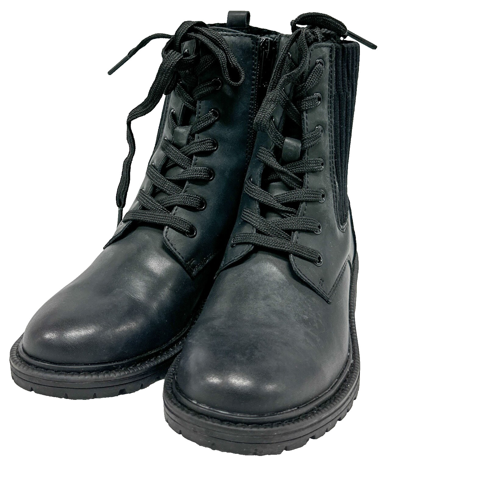 Sam Edelman Boots Girls 3 Black Leather Combat Lug Sole Lace Up Zip New!