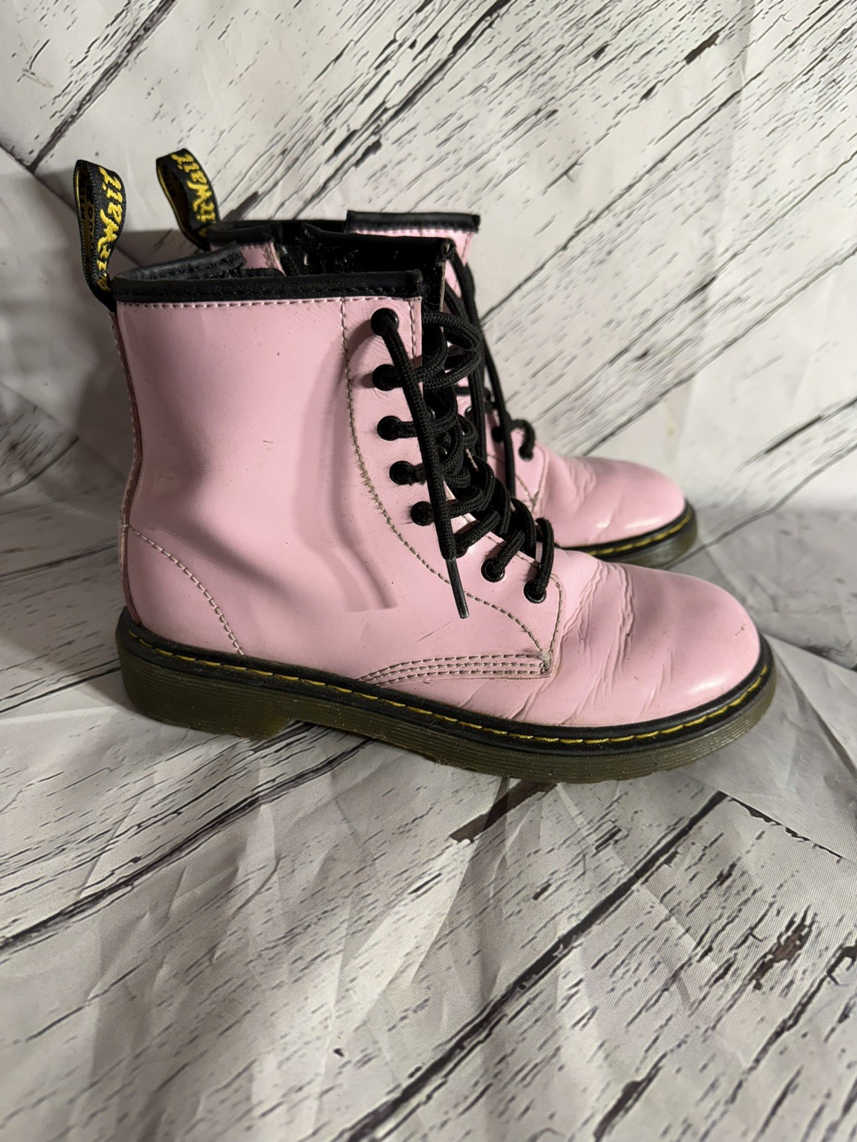 Dr Doc Martens Girls Boots US Size 3 Brooklee Light Pink Side Zip Patent Leather