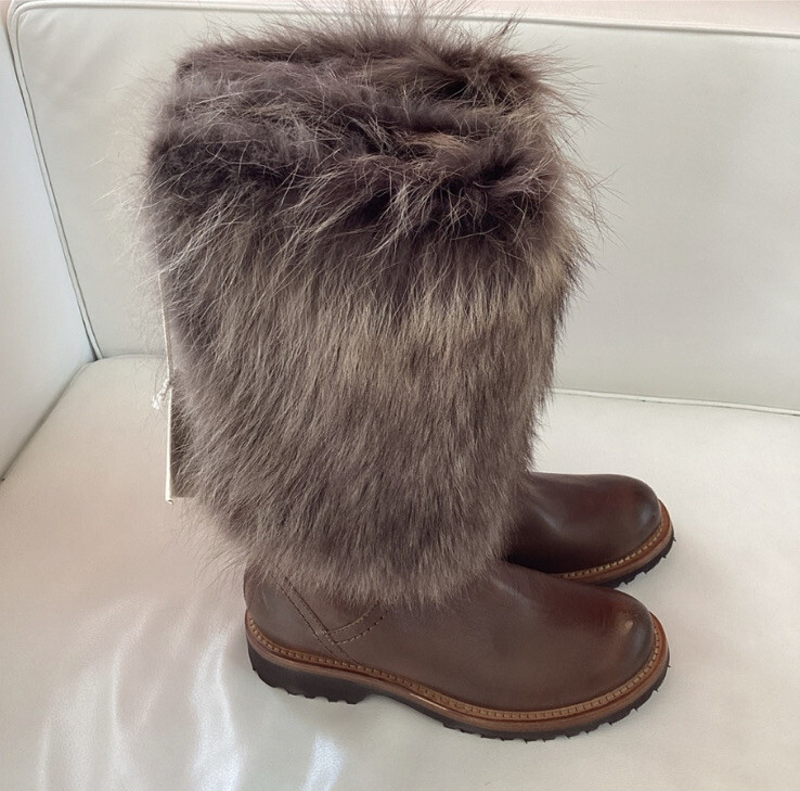 Brunello Cucinelli mid -calf Leather Fur Brown Fur women Boots SZ 6/ 36