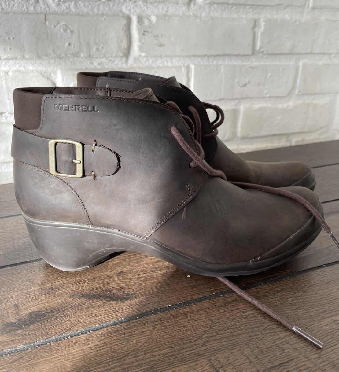 Merrell Veranda Cloudy Brown Leather Ankle Lace Up Women Boots Size 9