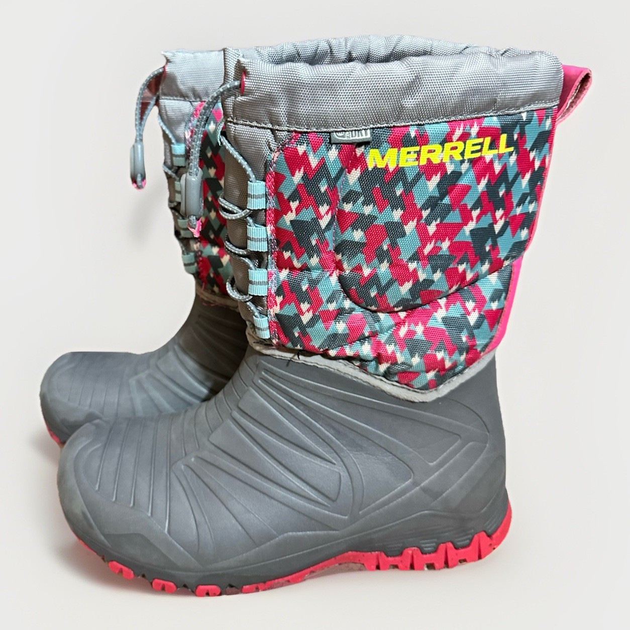 Merrell Snow Quest Winter Boots Girls Size 4 Gray Pink -40°F Waterproof  Inserts