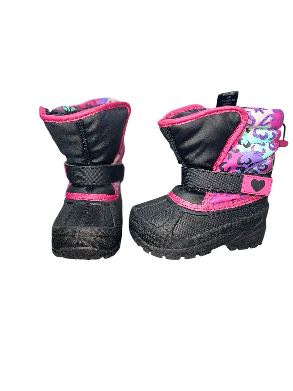 Athletech Toddler Girls Winter Boots Size 6M Pink Black Heart Cheetah  Print