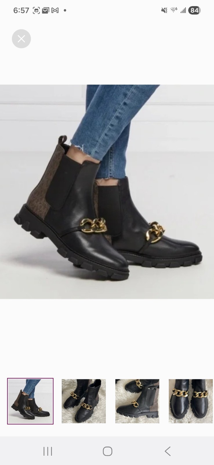 MICHAEL Michael Kors Women boots Scarlett Bootie Chelsea chain black logo  7.5M