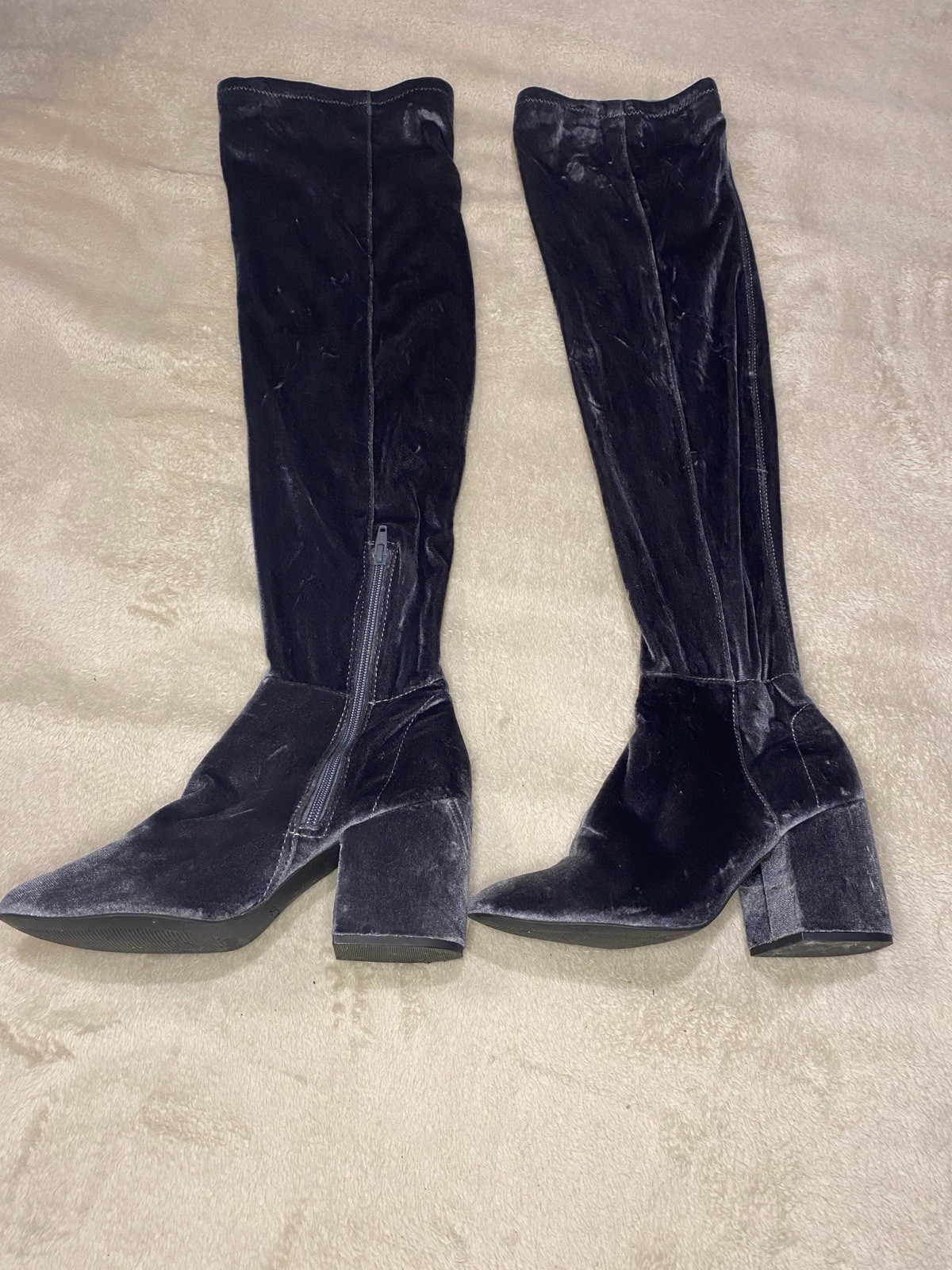 Aldo women Boots Size 6 Grey Velvet Thigh High Retro Gogo Goth Y2K Grunge chunky