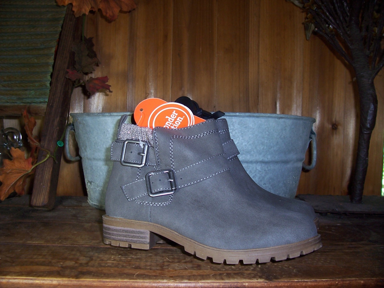 WONDER NATION GIRLS GRAY ANKLE BOOTS SIZE 1 ADJUSTABLE SCHOOL CASUAL STYLISH NEW