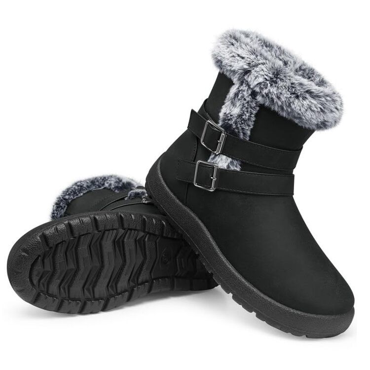 Women Winter Boots Waterproof: Fur Lined Ankle Booties, Wide 8.5 3103-black