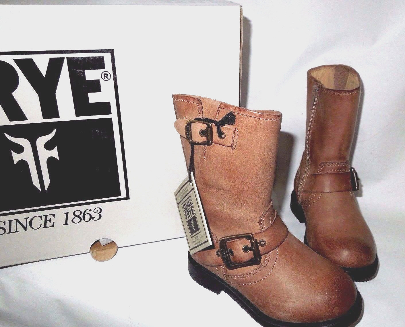 Little Frye toddler girls Engineer Pull On Gaucho Brown Leather Boots  -size 4.5