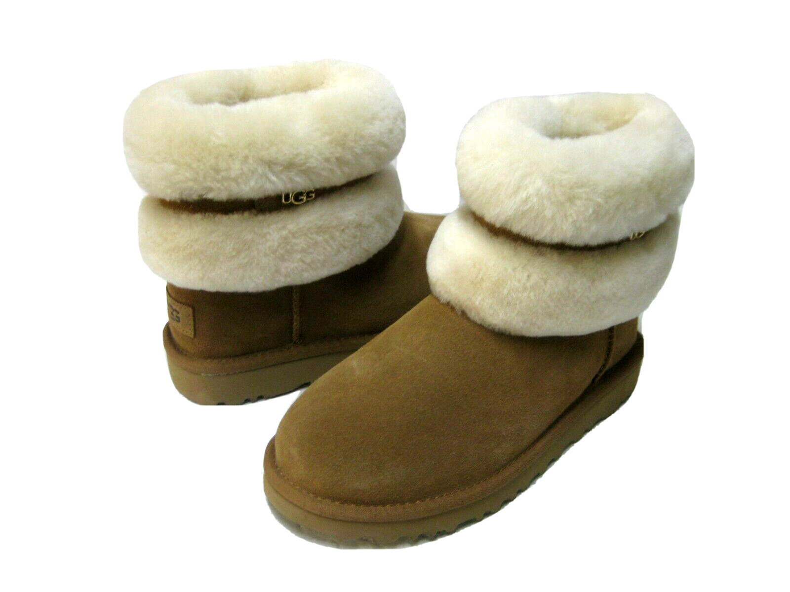 UGG FLUFF MINI BLETED WOMEN ANKLE BOOTS SUEDE CHESTNUT US 6 /UK 4 /EU 37 /JP 23