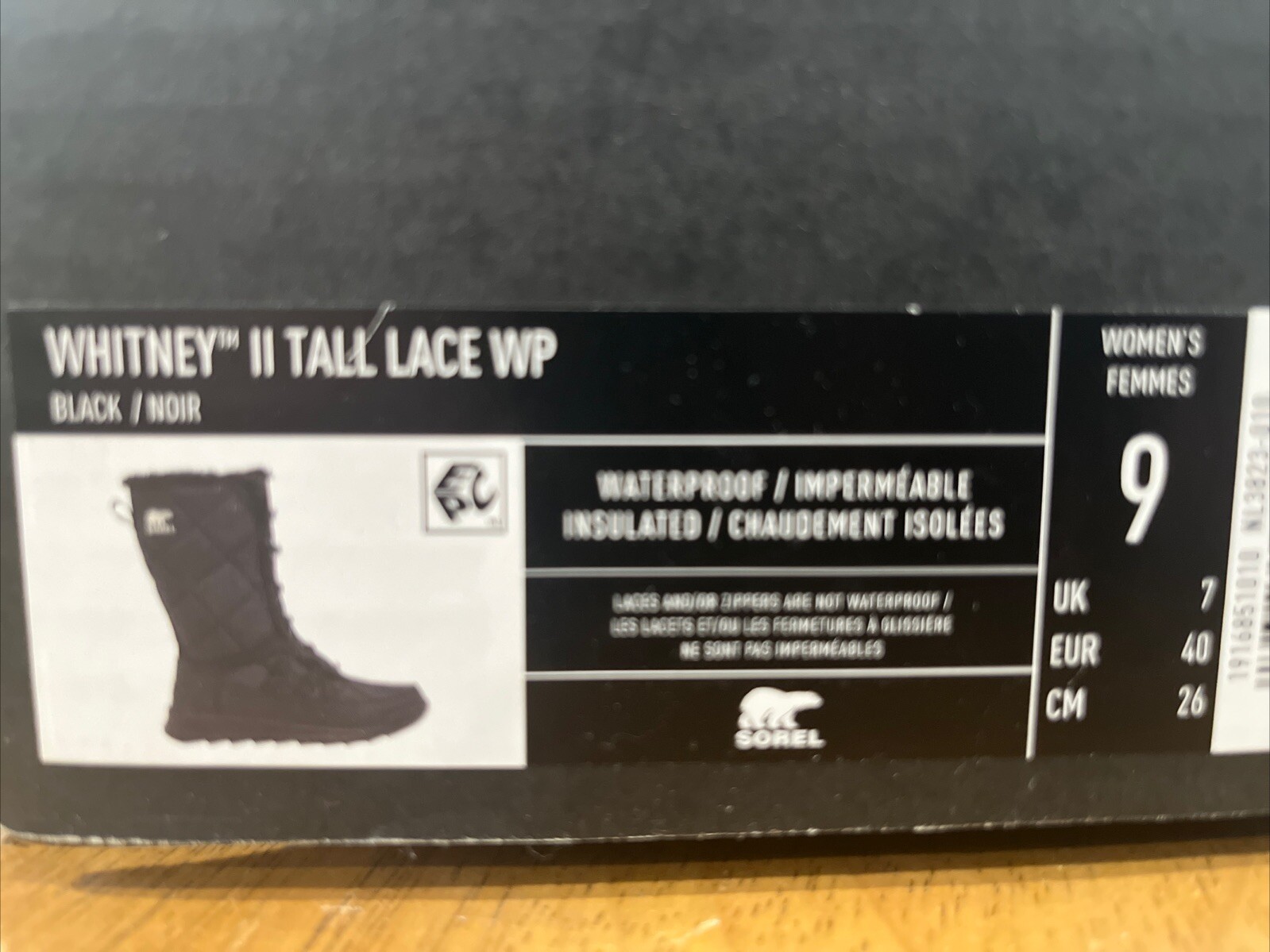 NEW Sorel Whitney ii Lace Black Cold-Weather Women Boots Size 9 Waterproof
