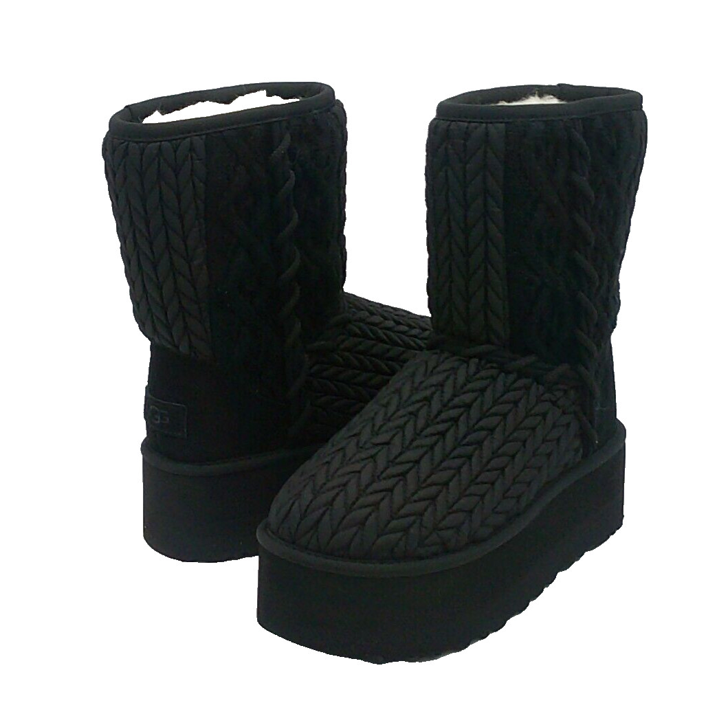 UGG CLASSIC SHORT VILLA KNIT WOMEN BOOTS BLACK US 6 /UK 4 /EU 37 /JP 23