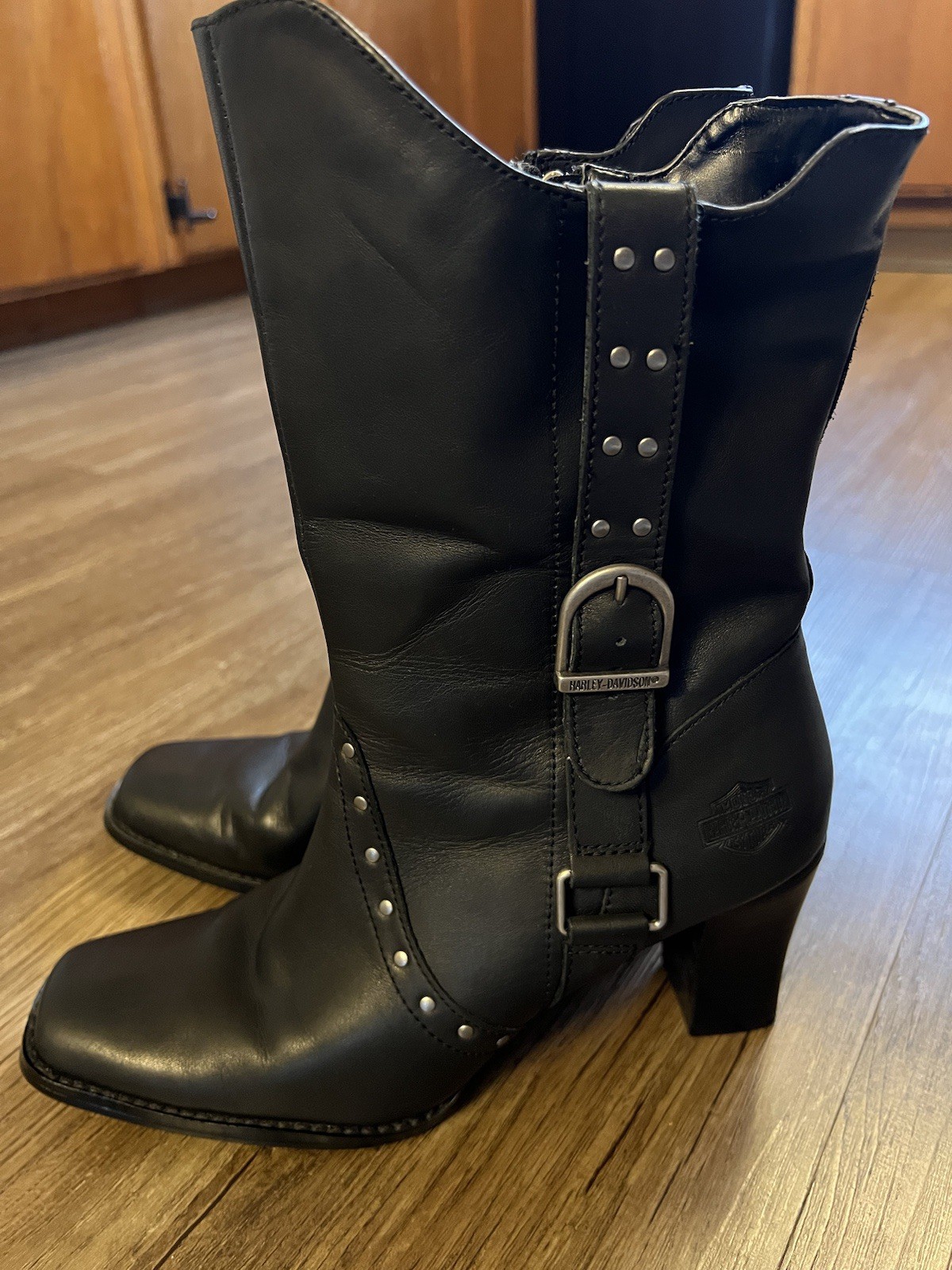 Harley Davidson Black Leather Johanna D83571 High Heel Women Boots Size 9M