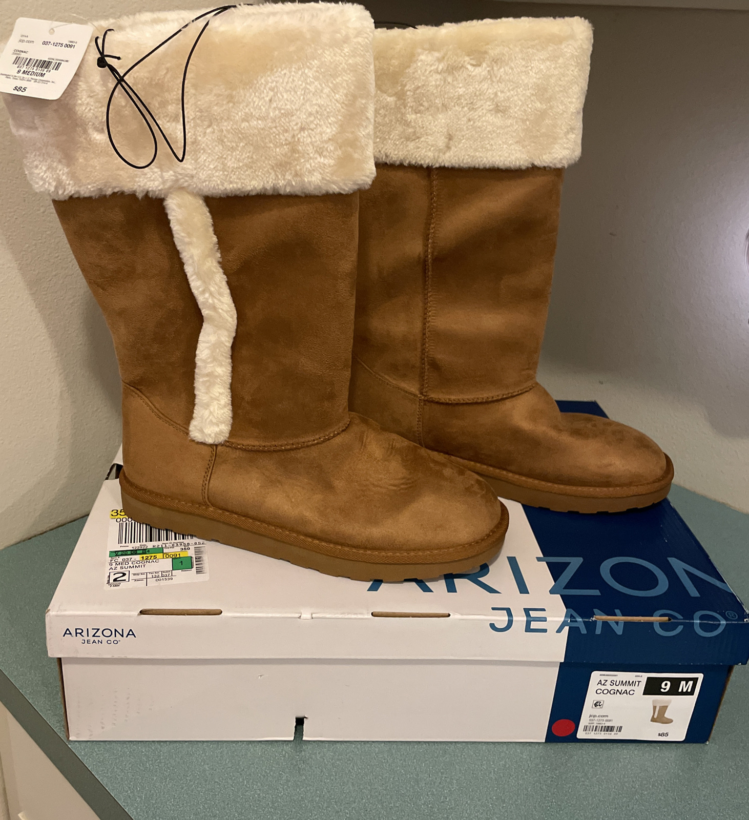 ARIZONA JEAN CO WOMEN WINTER BOOTS SIZE 9M Sequoia Cognac NEW With Orig Box