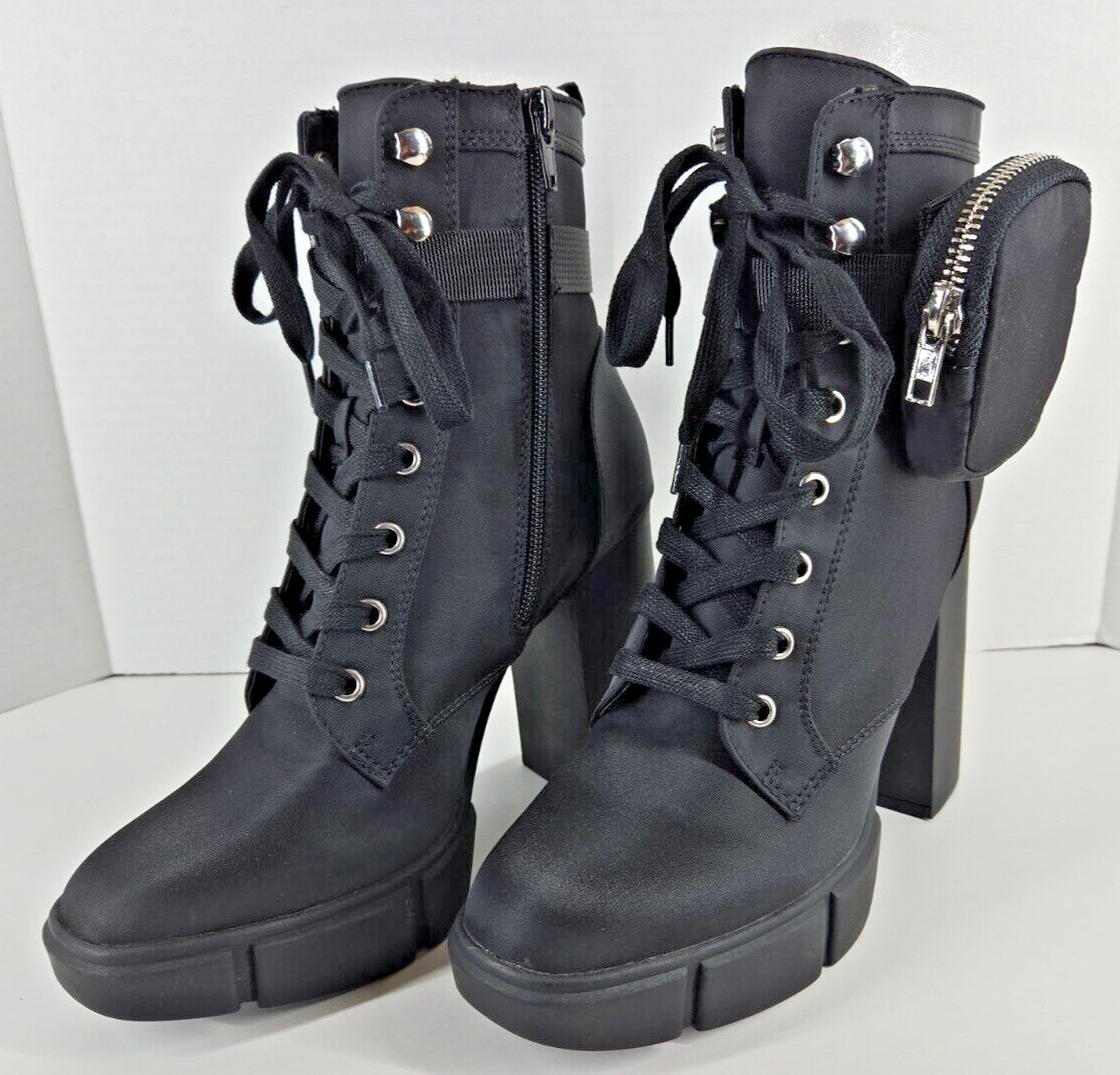 NEW Steve Madden Herrick Women Boots Side Zip Lace Up Black Size 8.5M