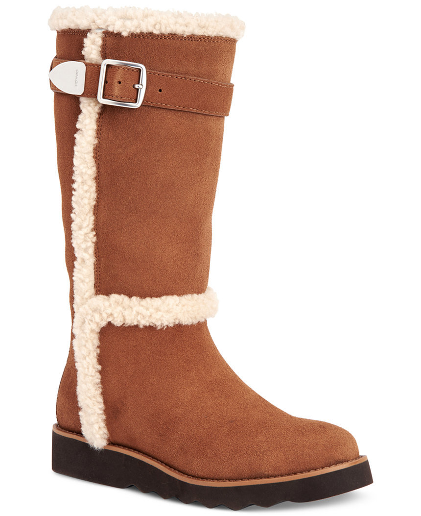 New Coach Women BELMONT Suede Leather Cold Wthr Winter Saddle Brown Boots Shoes