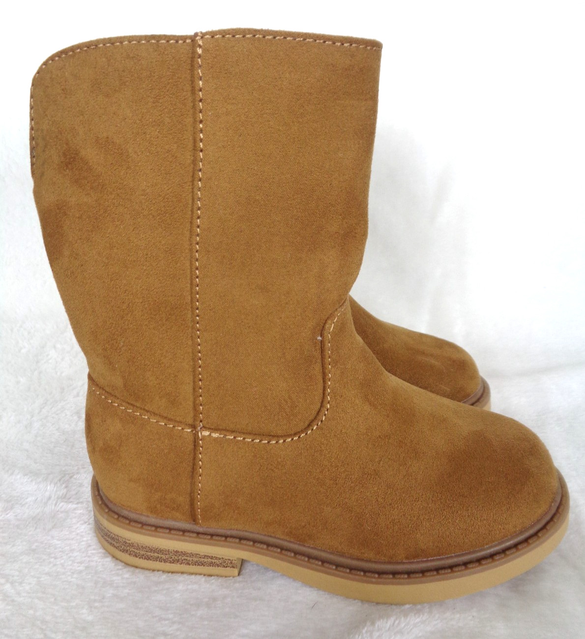 Cat & Jack Toddler Girls Boots Leanna Size 8 Cognac Faux Suede Side Zip