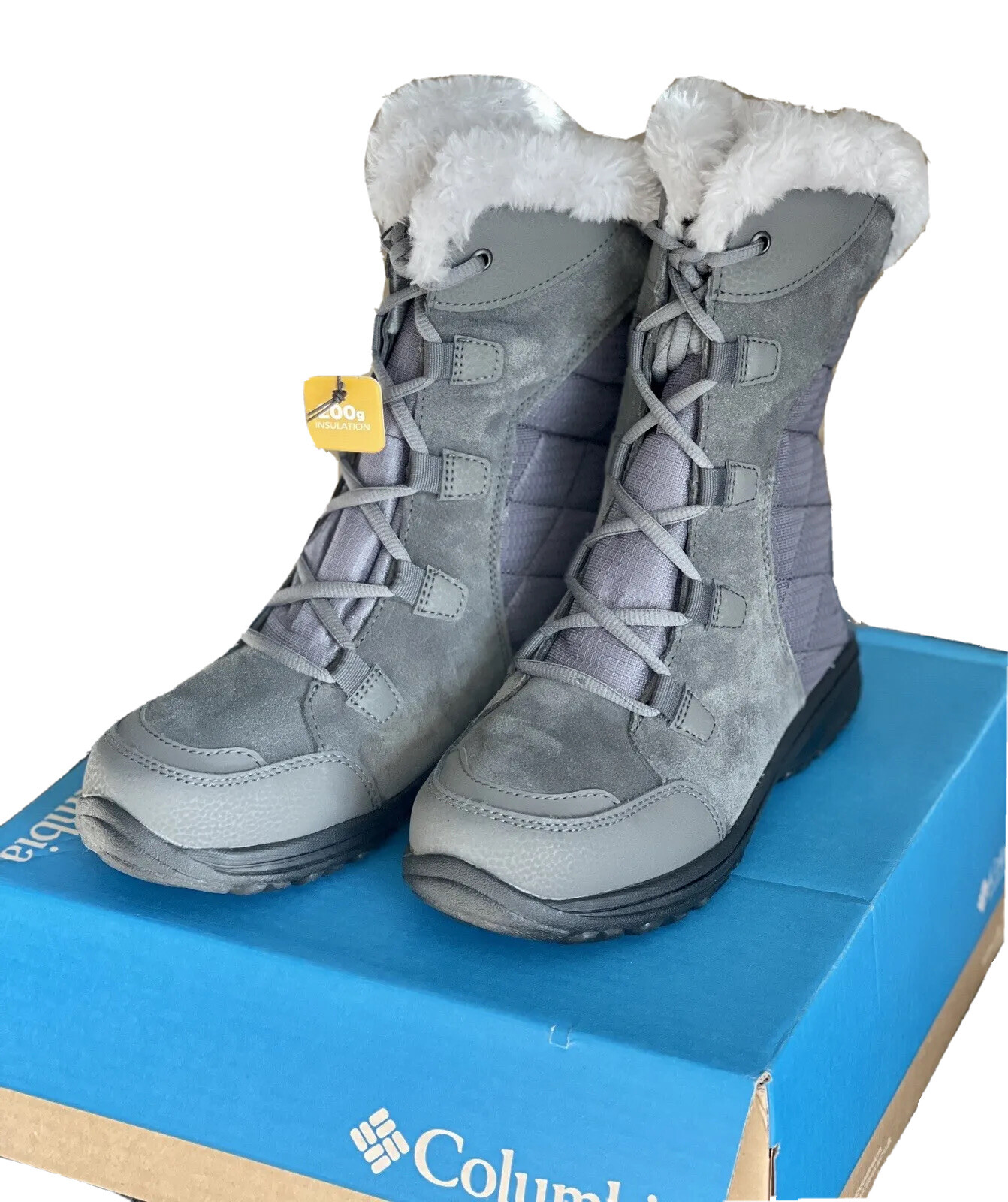 Columbia Women Ice Maiden II Waterproof Size 6 Winter Boots Gray 200G Insulation
