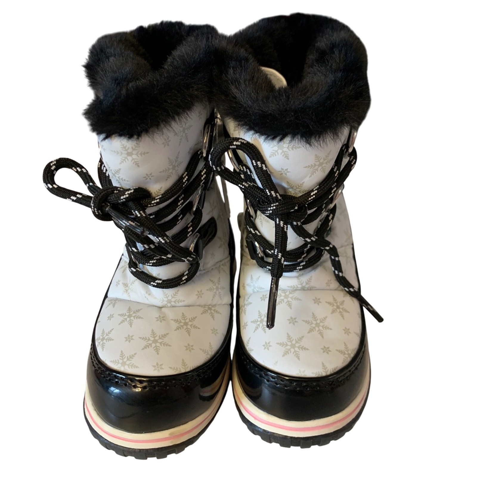 Totes Toddler 7 Snow Boots White Black Snowflake Boots Faux Fur Waterproof 7T