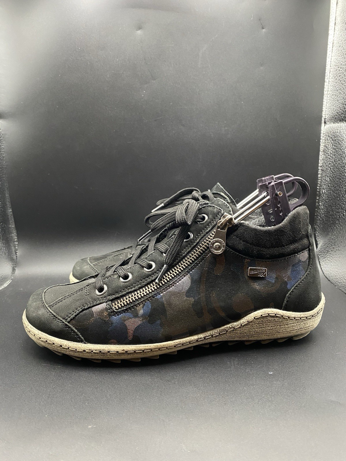 Remonte Women Boots Ankle Zip Boots Winter Shoes TEX Leather Shiny Camo Size 38