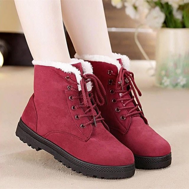Classic Heels Suede Women Winter Boots Warm Fur Plush Insole Ankle Boots Shoes