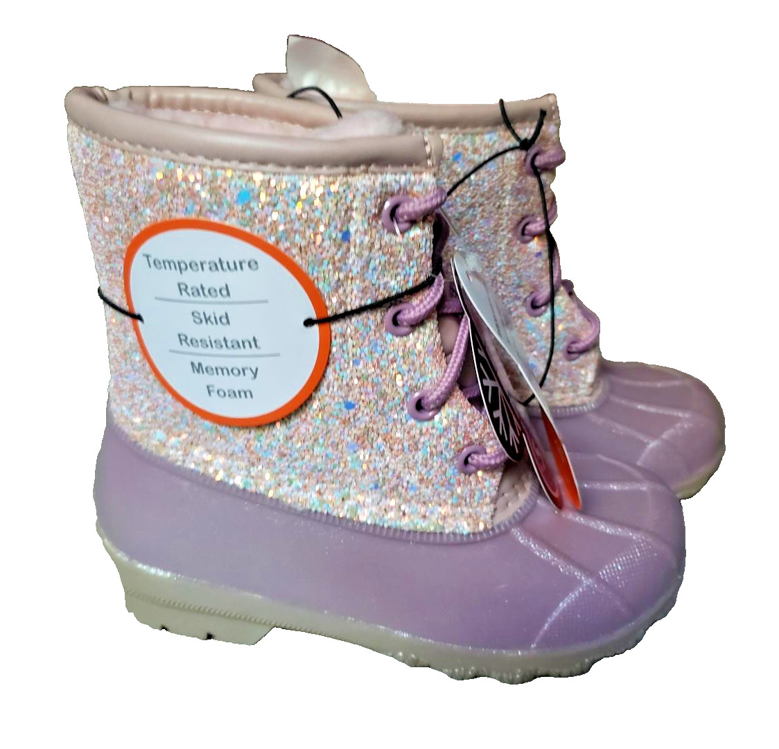 Wonder Nation Girls Winter Boots Glitter Duck Boot Skid Resist size 6 or 9 or 10