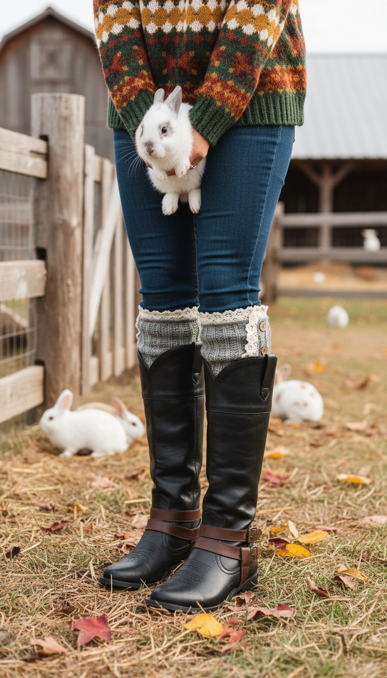 Women Boots Cover Topper Pair Grey Winter Fabric Slip On White Crochet Buttons