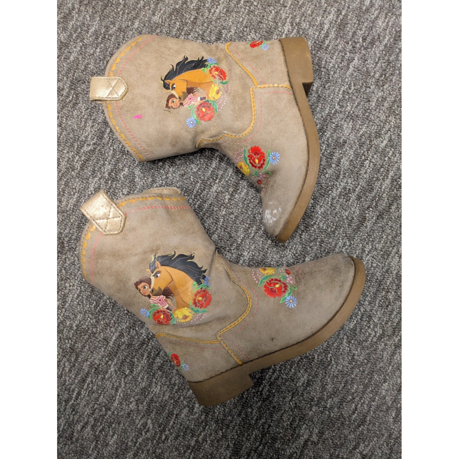 Kids Spirit Boots Girls Size 9 Tan Floral Embroidered Western Cowboy Boots