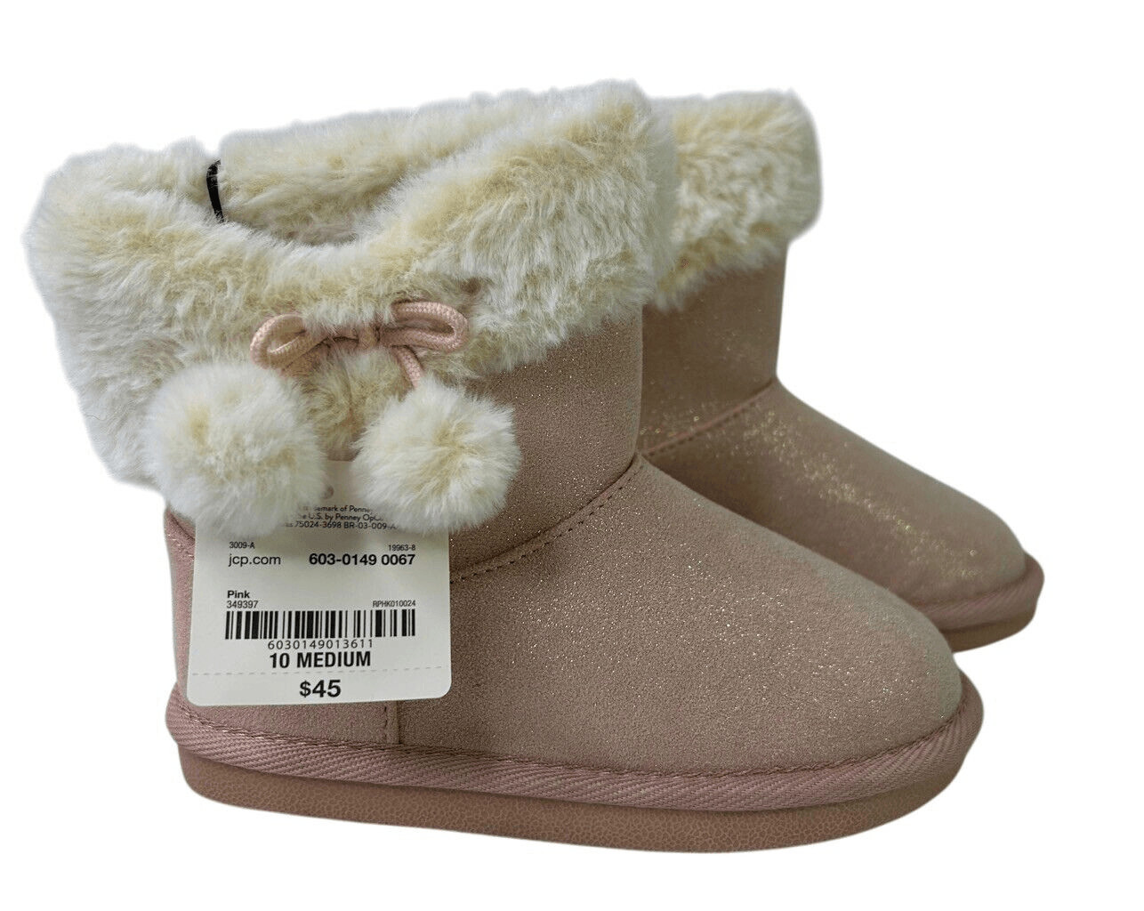 There Abouts Girls Willa Fur Lined Winter Boots Pink Glitter Memory Foam Sz 10M