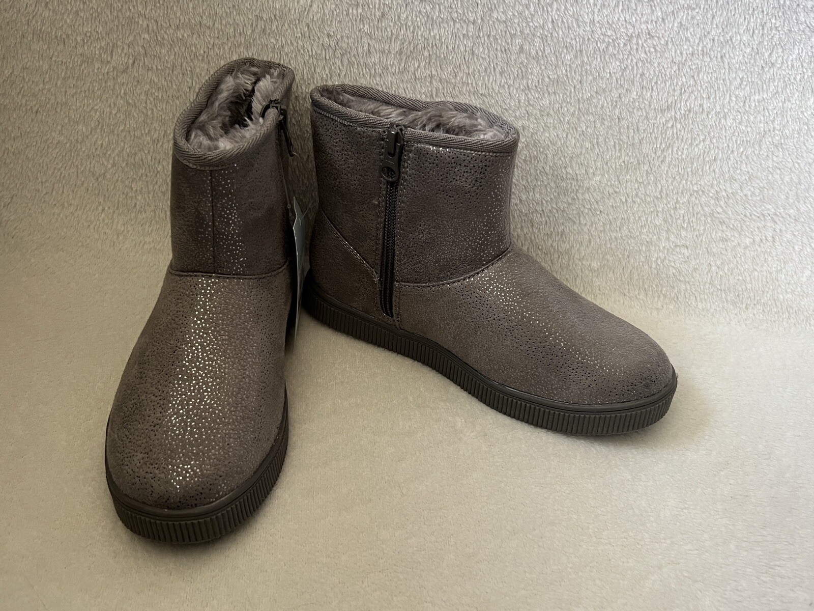 Cat & Jack Winter Boots Girls Sz 2 Holland Faux Fur Shearling Zipper Gray