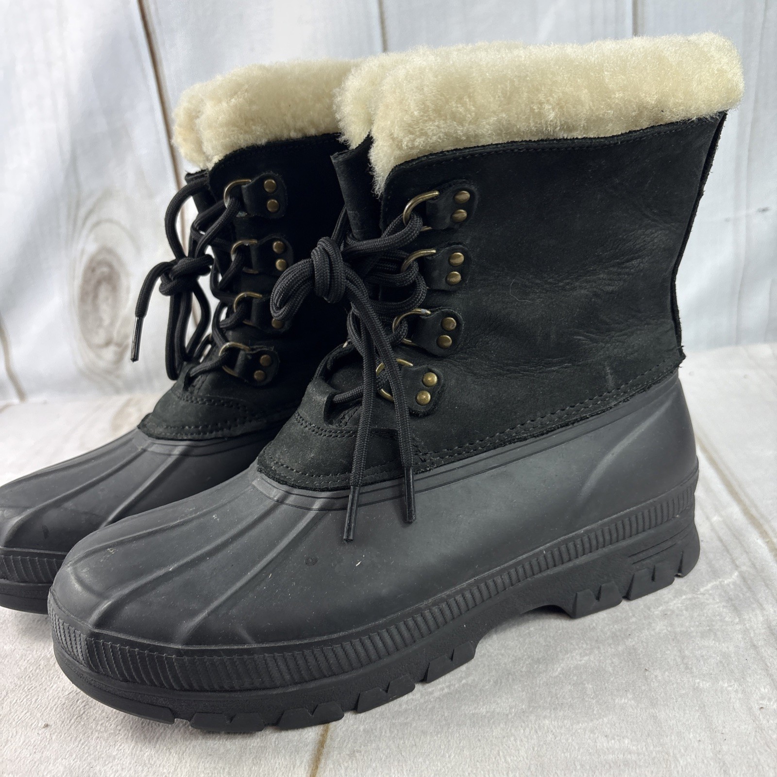 Lauren  RALPH LAUREN LEANNE  SHEARLING LAMB TRIM BROWN/BLACK WOMEN  BOOTS -Sz:10