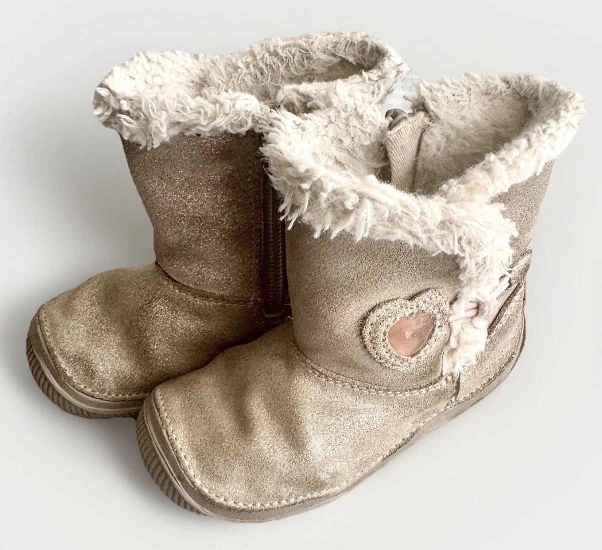 Stride Rite SRT Marta Toddler Girls Boots 6.5M Gold Shimmer Faux Fur Lined