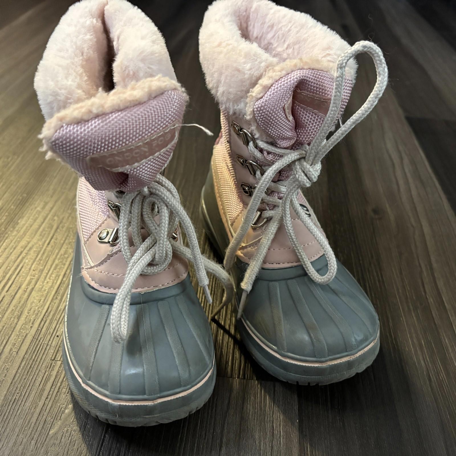 London Fog Toddler Girls Winter Boots Size 11 Duck Rubber Pink Gray