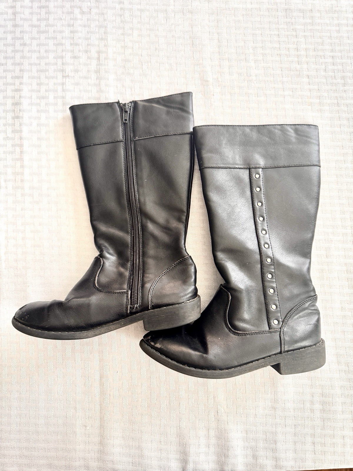 Sonoma Girls Black Riding Boots Size 13M Studded Mid Calf Zip Faux Leather