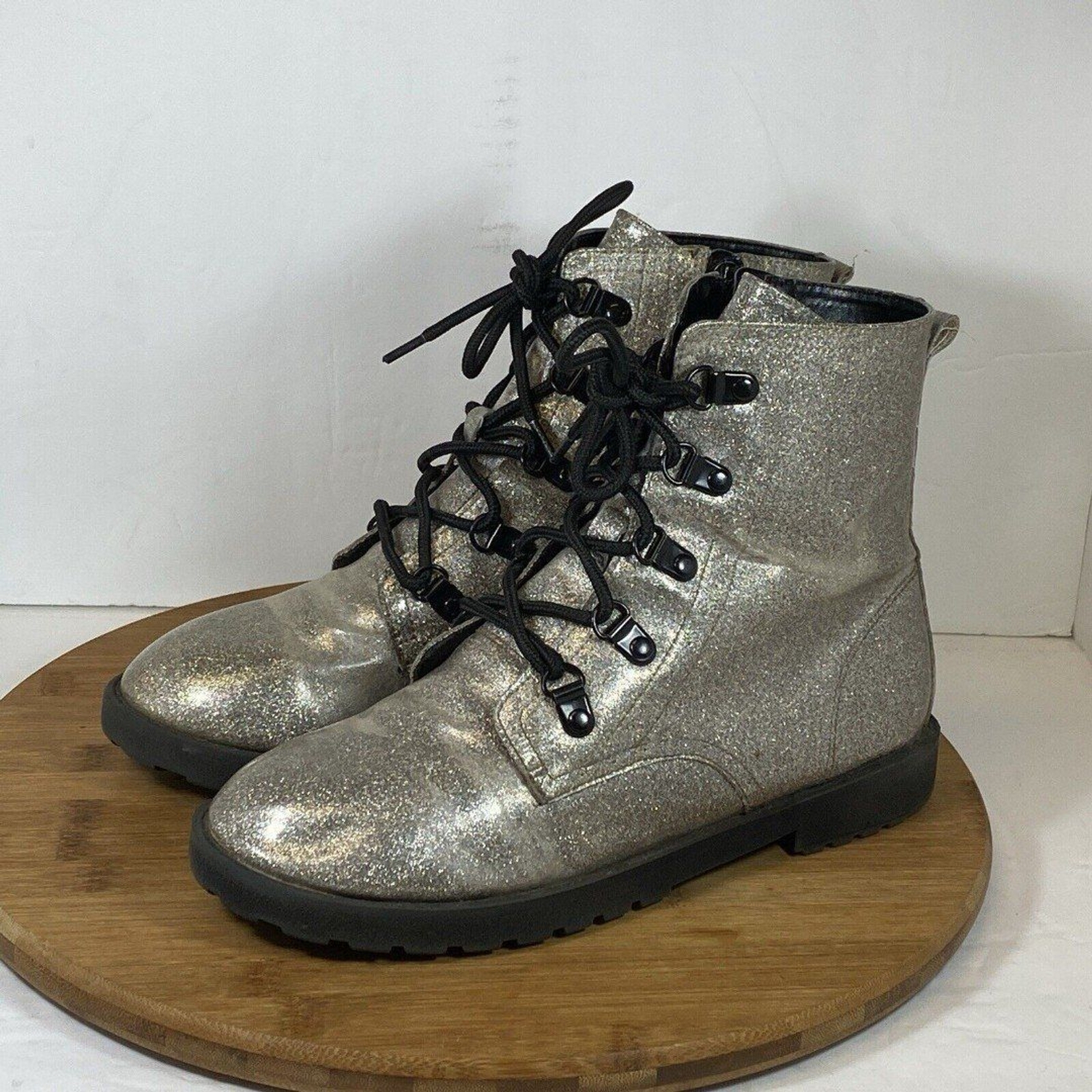 Wonder Nation Girls Boots Size 5 Zipper Lace Silver Metalic