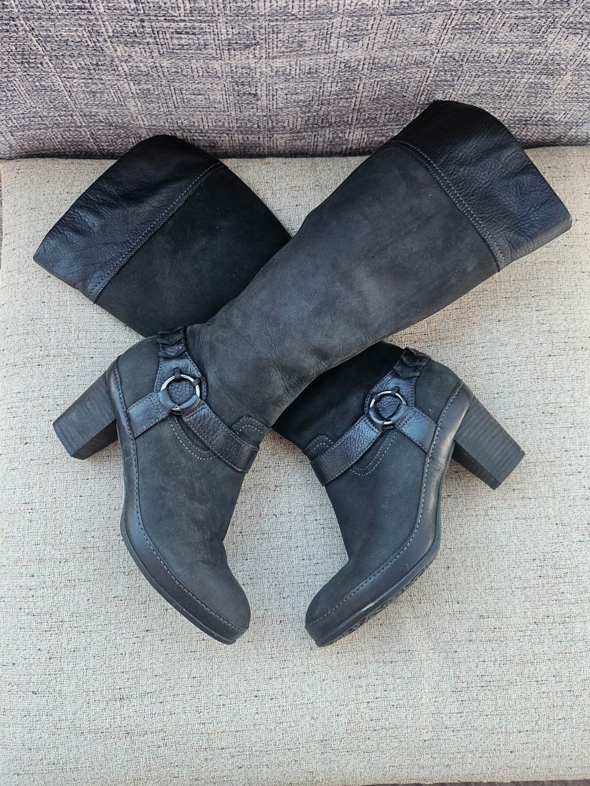 Clarks Women Boots Black Leather Upper 31520 Tall Boots Shoes Size 6.5M