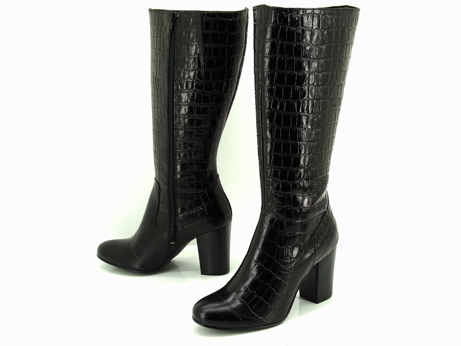 Reve De Flo High Heel Ankle Boots Shoes Women Black Croco Size 36