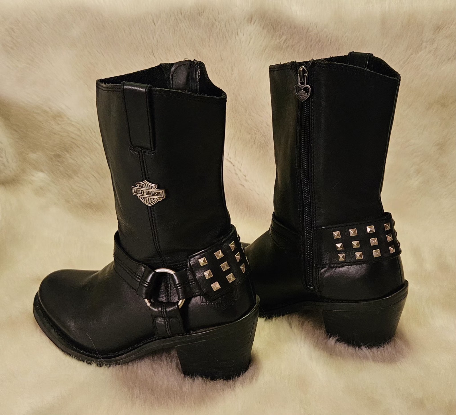 Harley-Davidson Women’s 7.5 Black Leather Studded Ankle Boots Heel Style 85161